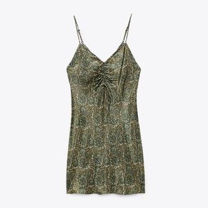 Zara green printed mini dress